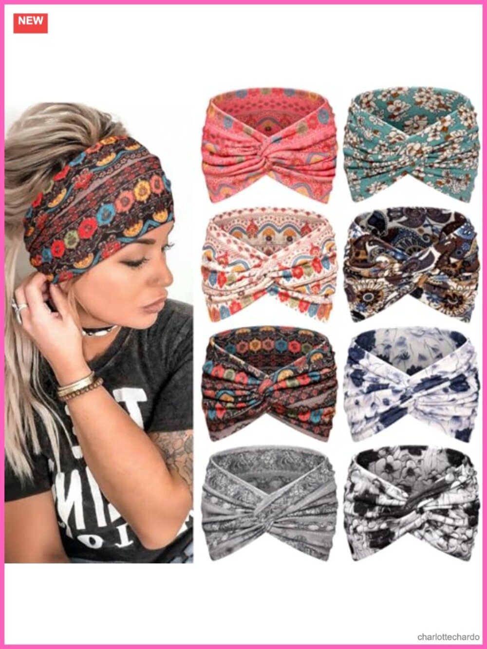 Wide Boho Turban Headbands Moisture-Wicking Non-Slip Yoga Sports Hair Wraps